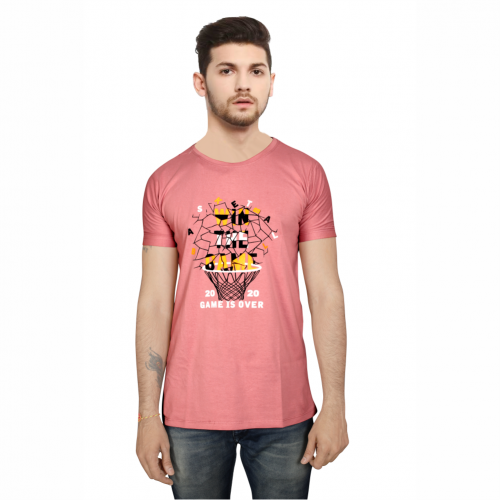 LIGHT PINK  HALF SLEEVE PRINTED COTTON T-SHIRT