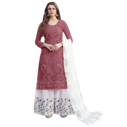 HEAVY GEORGETTE EMBROIDERED KURTA & PALAZZO MATERIAL HD (SEMI STITCHED)