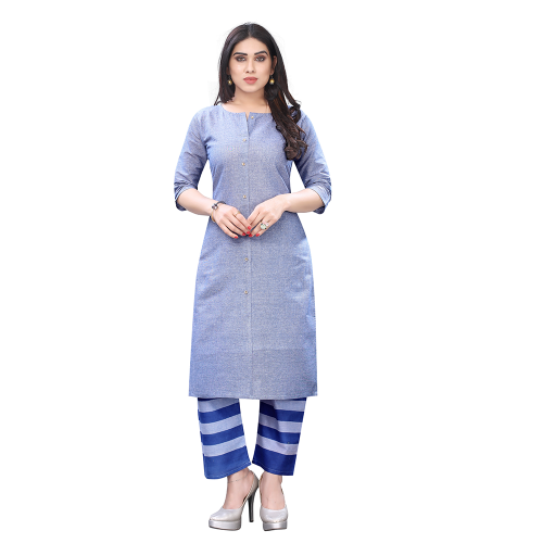 NEXTPREV WOMEN'S KHADI COTTON KURTA & PANT PALAZZO SET HD